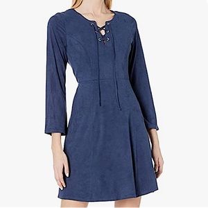 NY Collection Women's Long Sleeve Suede Lace Up Dress with Grommets at Neck